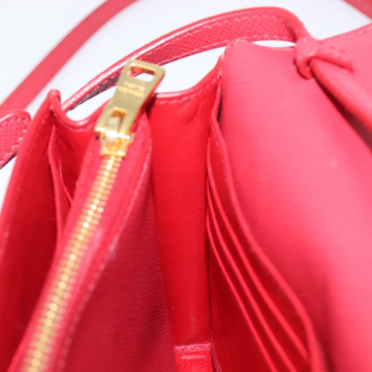 Prada Bow Wallet On Strap Saffiano Leather Red Leather Crossbody Bag Bag (Pre-Owned)