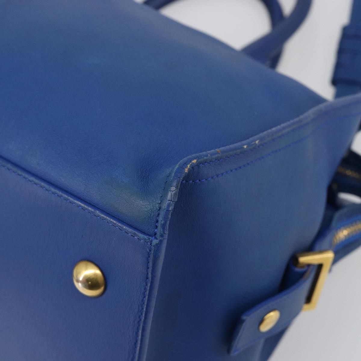 Saint Laurent Classic Y Cabas Leather Blue Leather Tote Bag Bag (Pre-Owned)