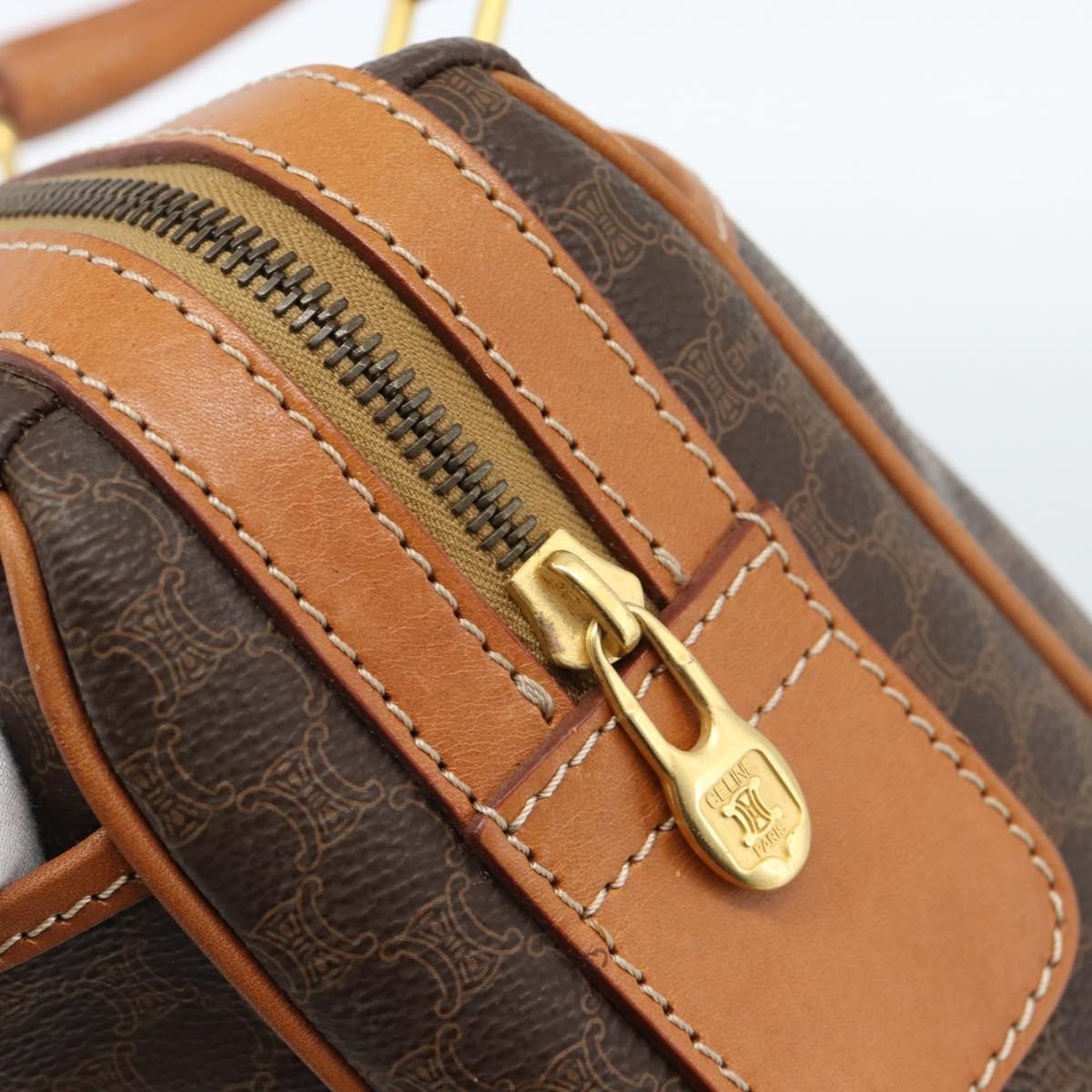 Celine Vintage Macadam Boston Canvas Brown Canvas Handbag (Pre-Owned)