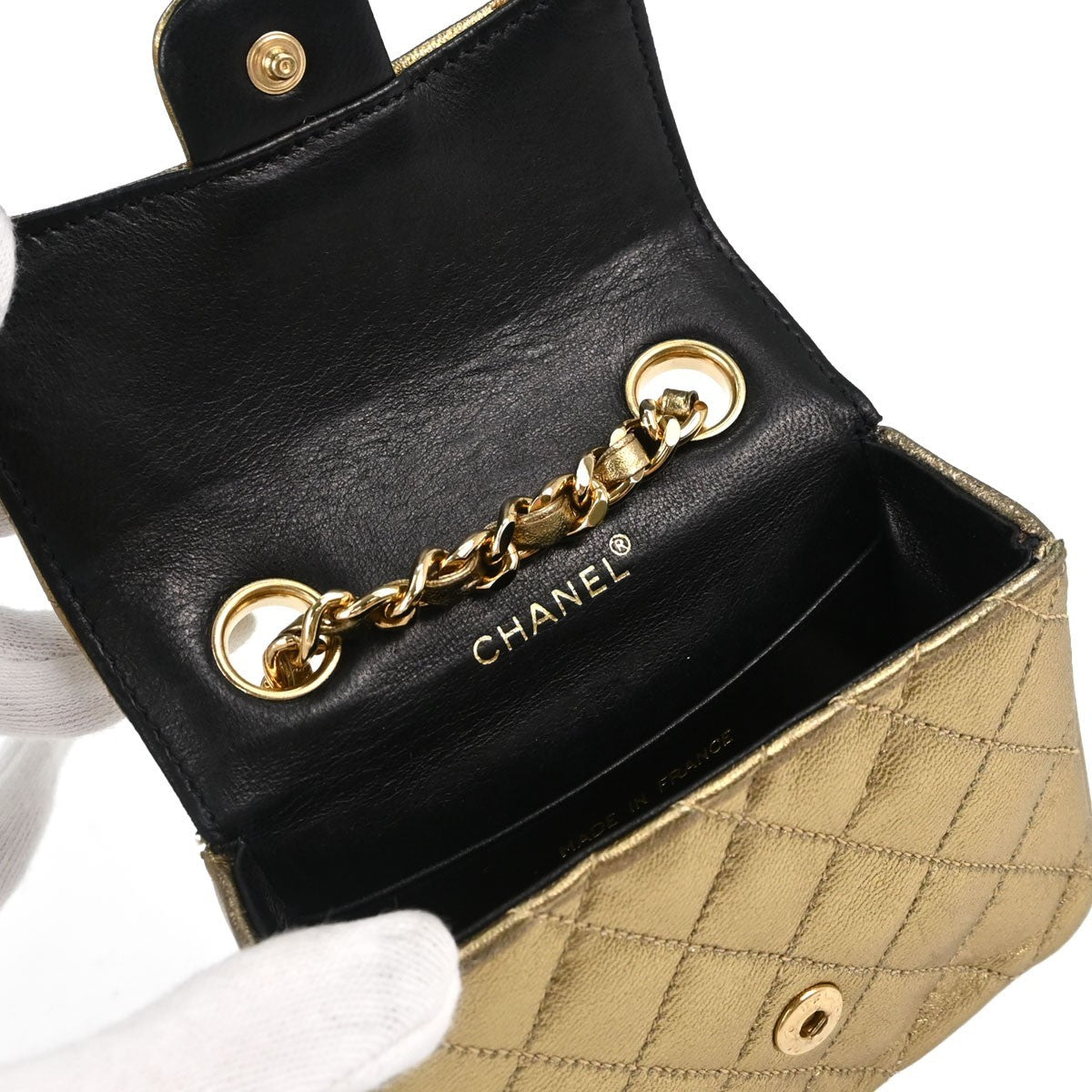 Chanel Vintage Flap Bag Charm Quilted Lambskin Gold Leather Clutche & Pouche Bag (Pre-Owned)