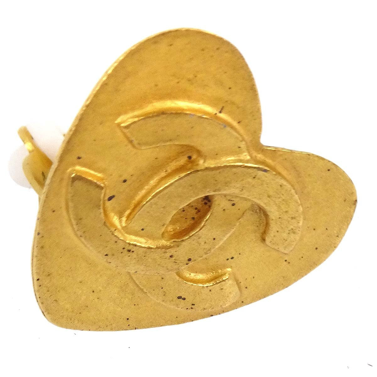 Chanel Cc Hearts Clip On Metal Gold Gold_Plated Earrings Jewelry (Pre-Owned)