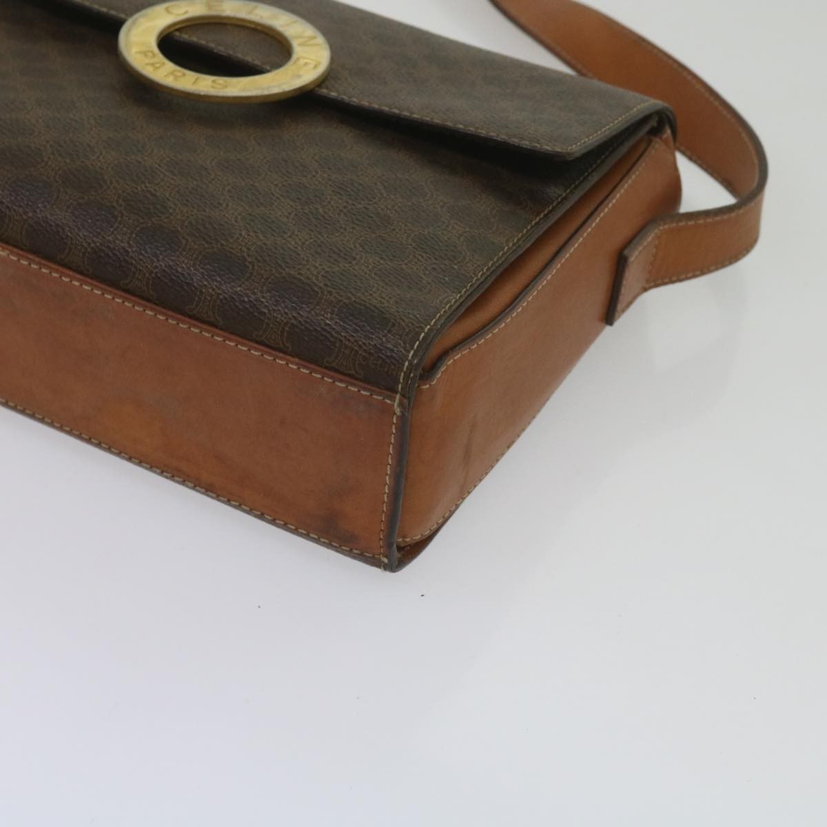 Celine Vintage Macadam Circle Logo Canvas And Leather Brown Canvas Shoulder Bag Bag (Pre-Owned)