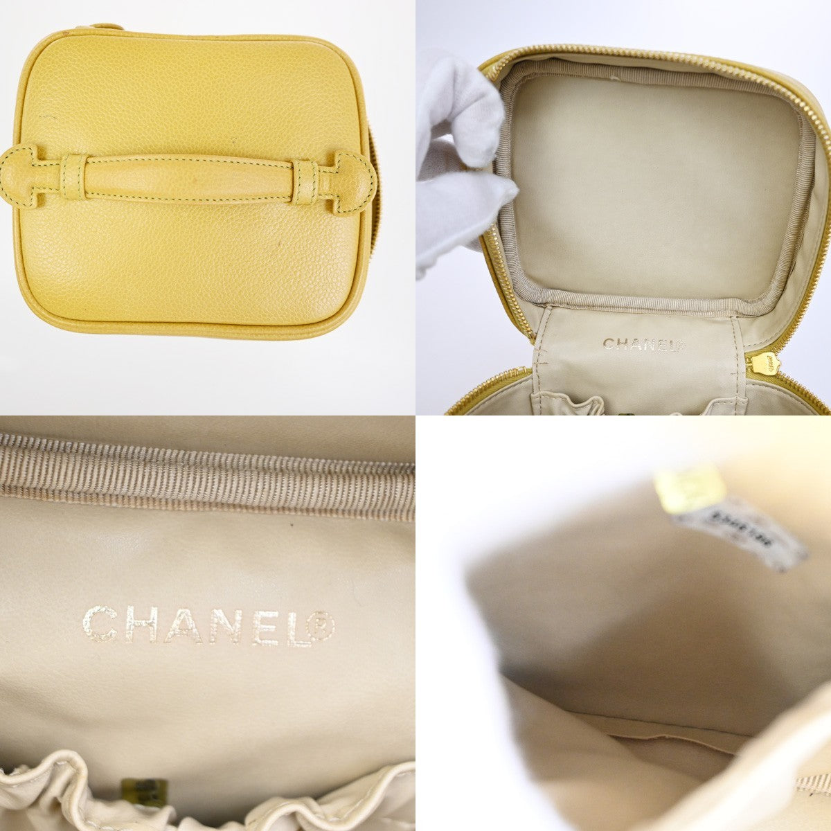 Chanel Vintage Timeless Cosmetic Case Caviar Yellow Leather Clutche & Pouche Bag (Pre-Owned)