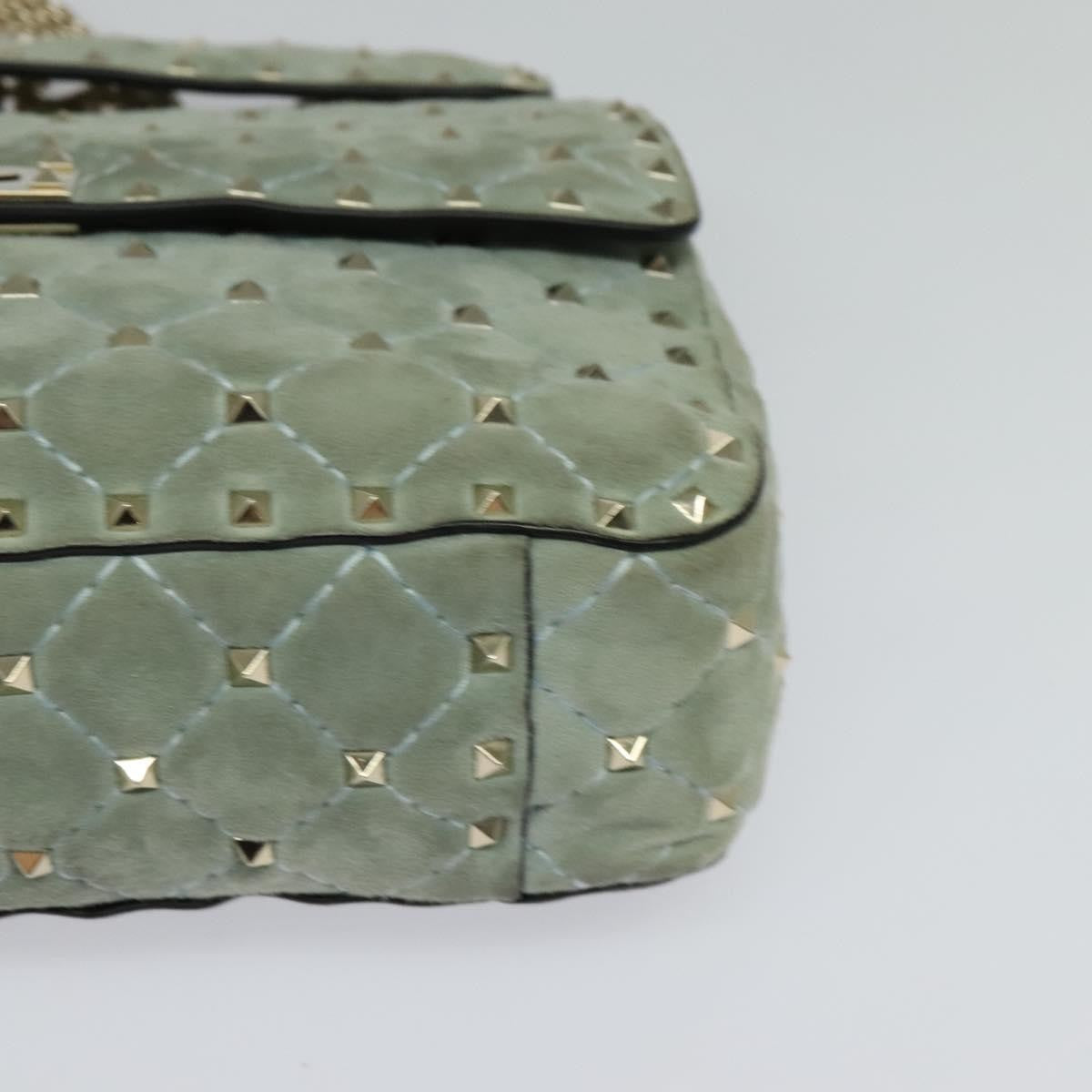 Valentino Garavani Rockstud Spike Flap Quilted Suede Blue Suede Handbag (Pre-Owned)