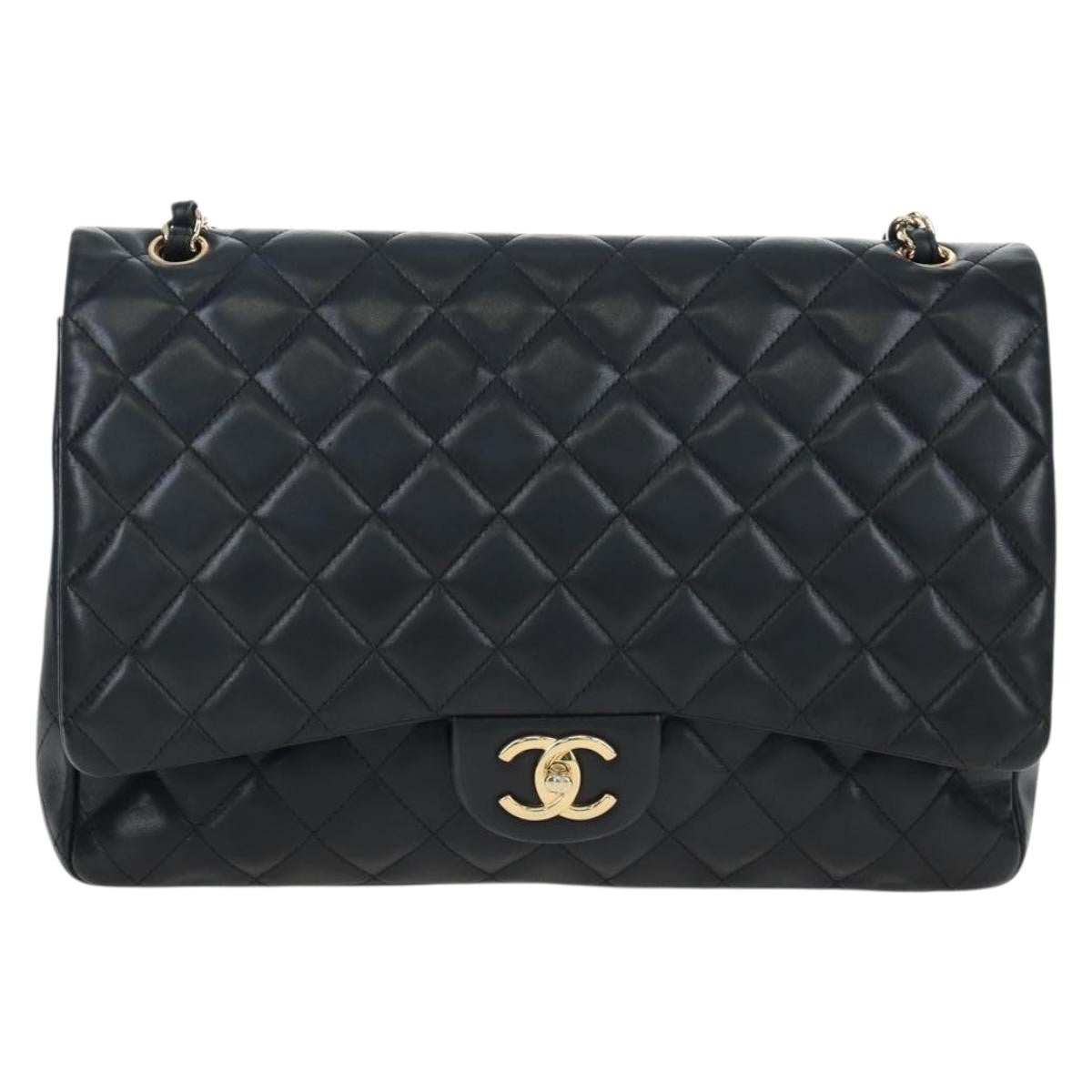 Chanel Classic Timeless Double Flap Quilted Caviar Black Leather Handbag (Pre-Owned)