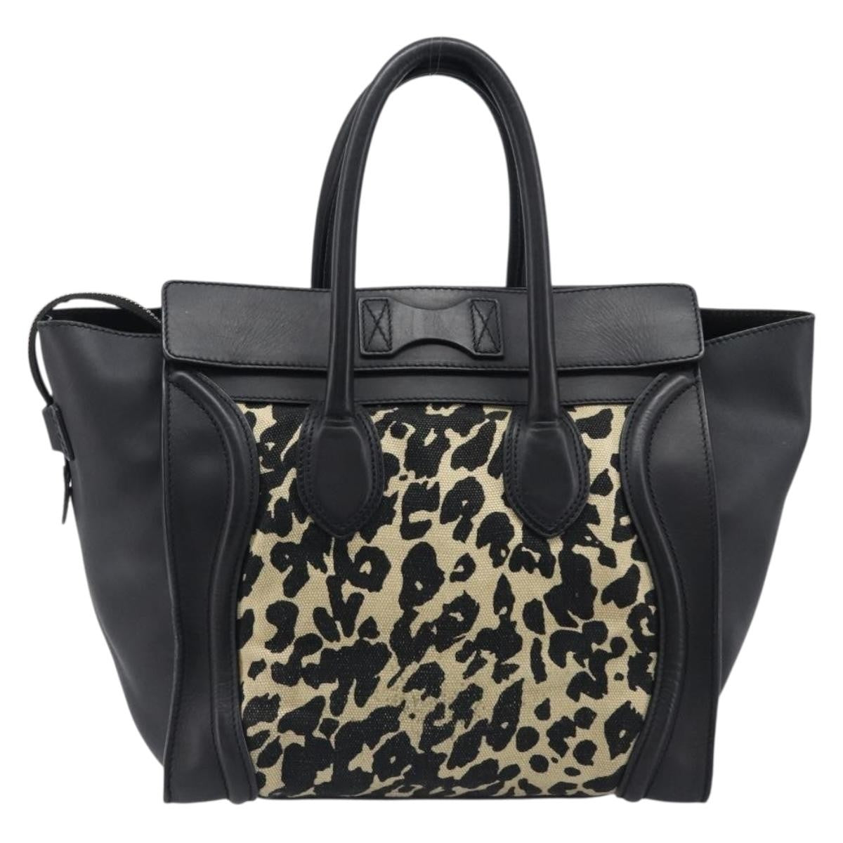 Celine Luggage Printed Canvas And Leather Black Leather Handbag (Pre-Owned)