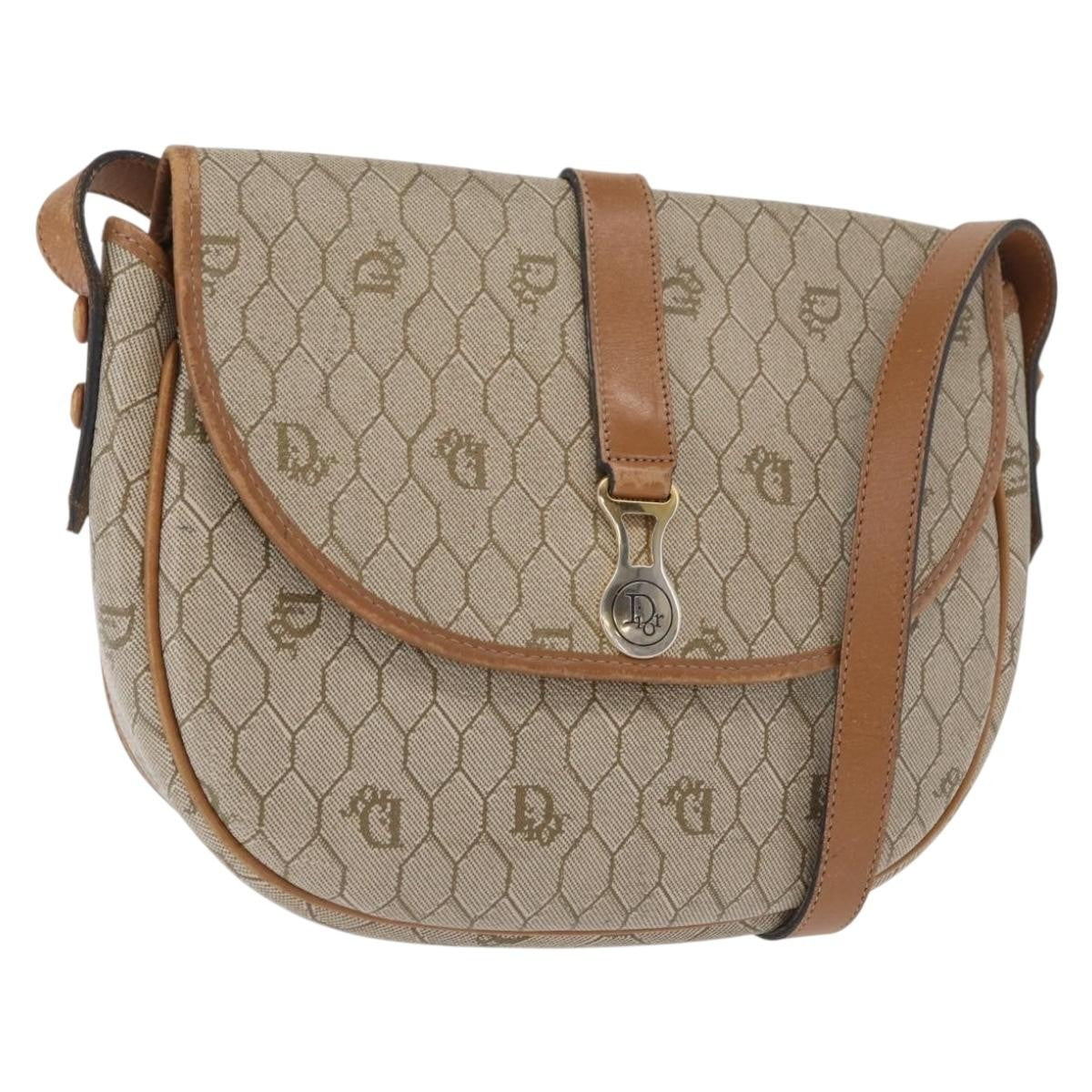 Christian Dior Vintage Honeycomb Canvas And Leather Beige Canvas Shoulder Bag Bag (Pre-Owned)