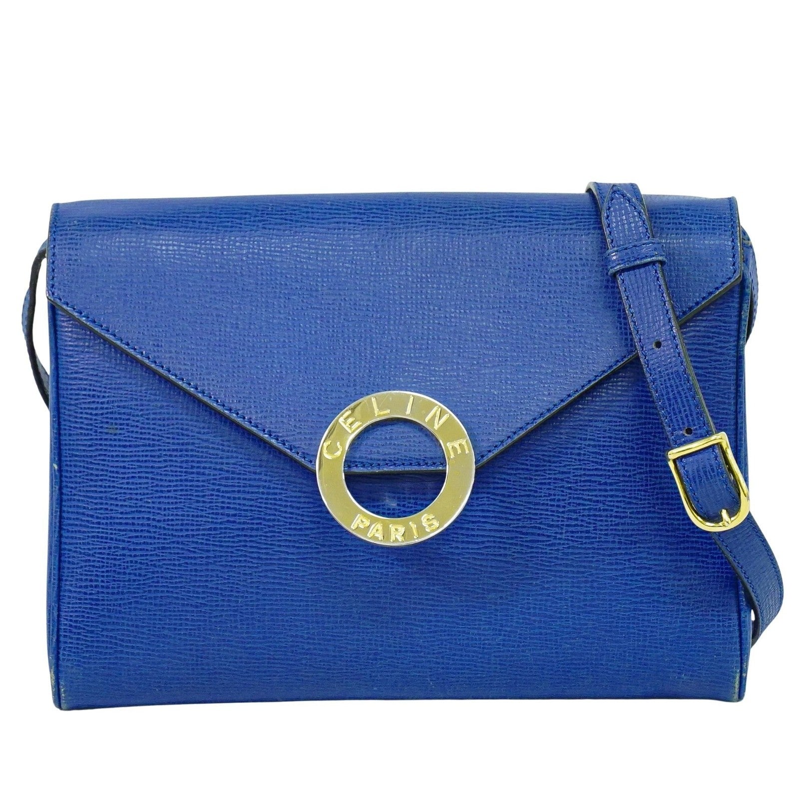 Celine Circle Logo Leather Blue Leather Shoulder Bag Bag (Pre-Owned)
