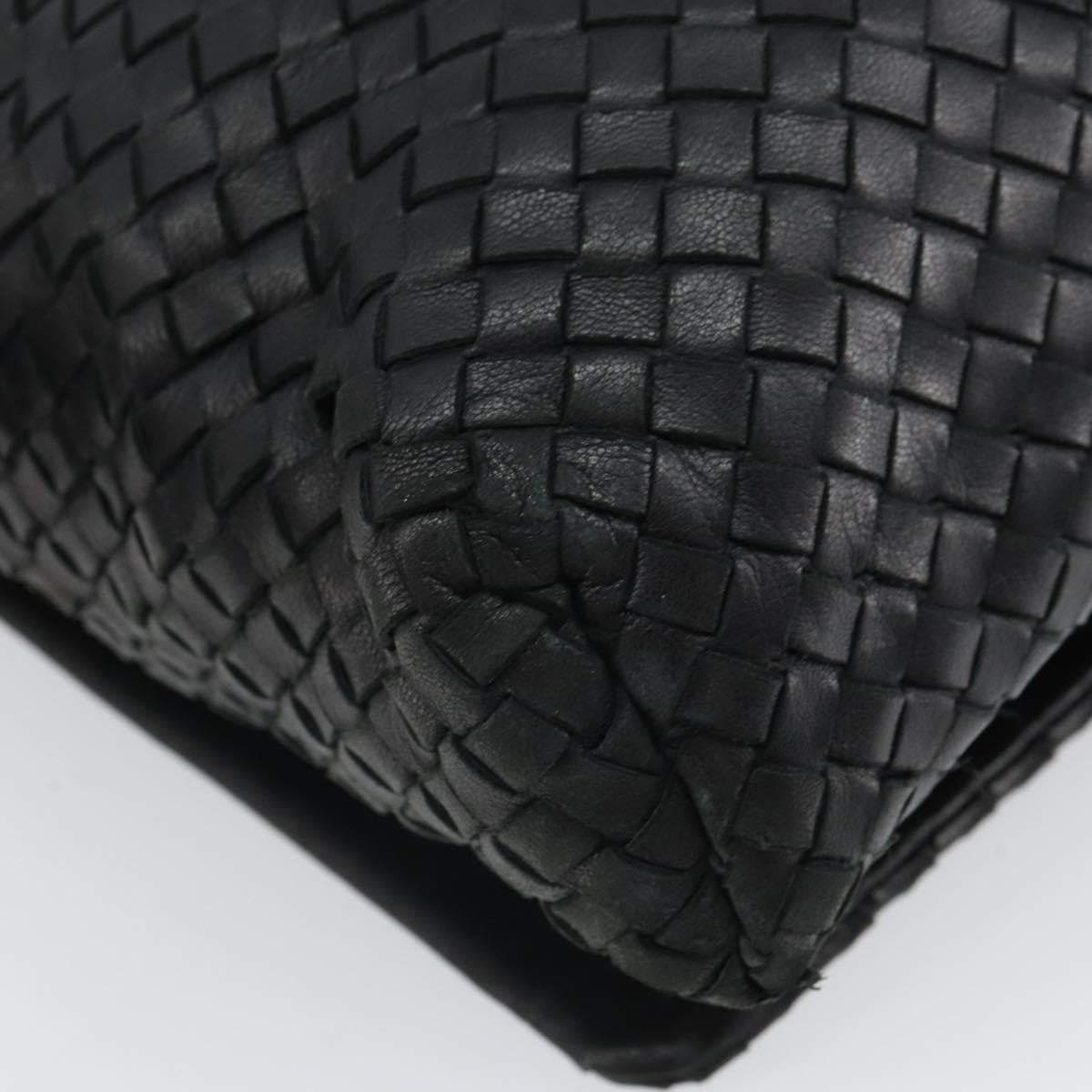 Bottega Veneta Square Flap Messenger Intrecciato Nappa Black Leather Shoulder Bag Bag (Pre-Owned)