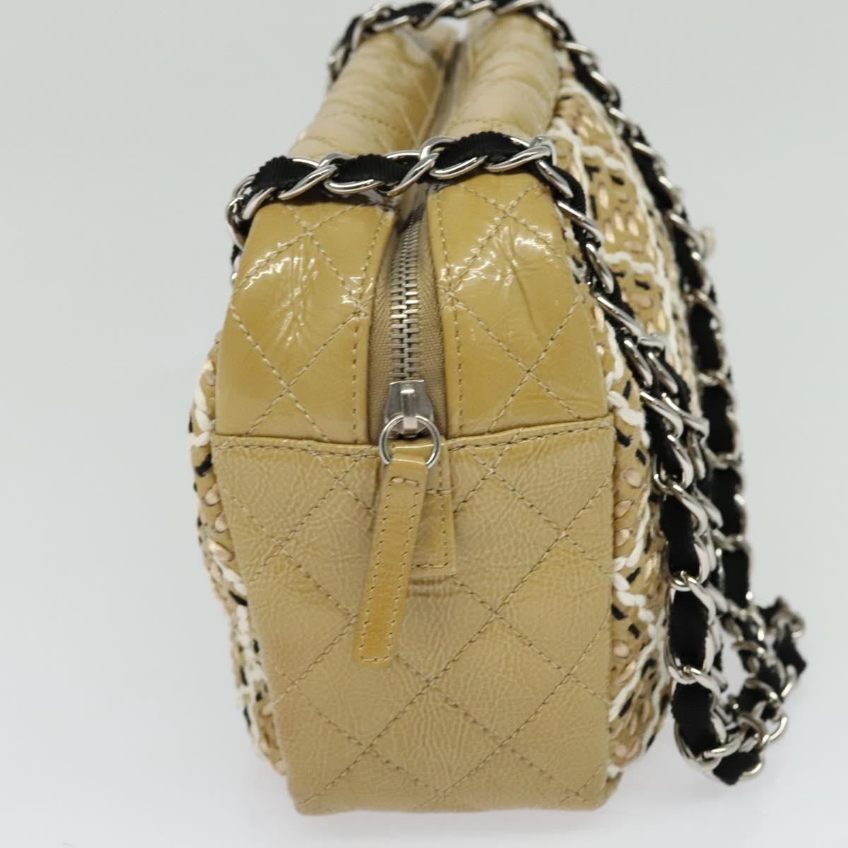 Chanel Camera Case Woven Stitch Patent Beige Glass Shoulder Bag Bag (Pre-Owned)