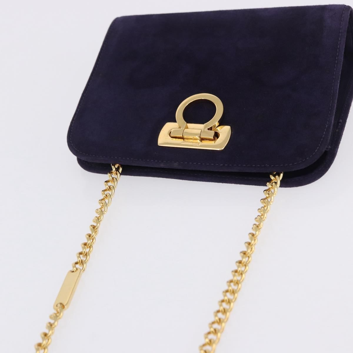 Salvatore Ferragamo Vintage Gancini Chain Suede Purple Suede Shoulder Bag Bag (Pre-Owned)