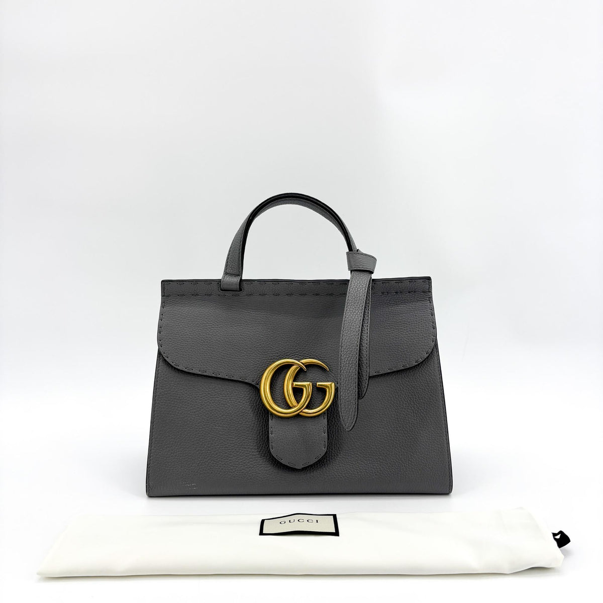 Gucci Gg Marmont Top Handle Leather Gray Leather Handbag (Pre-Owned)