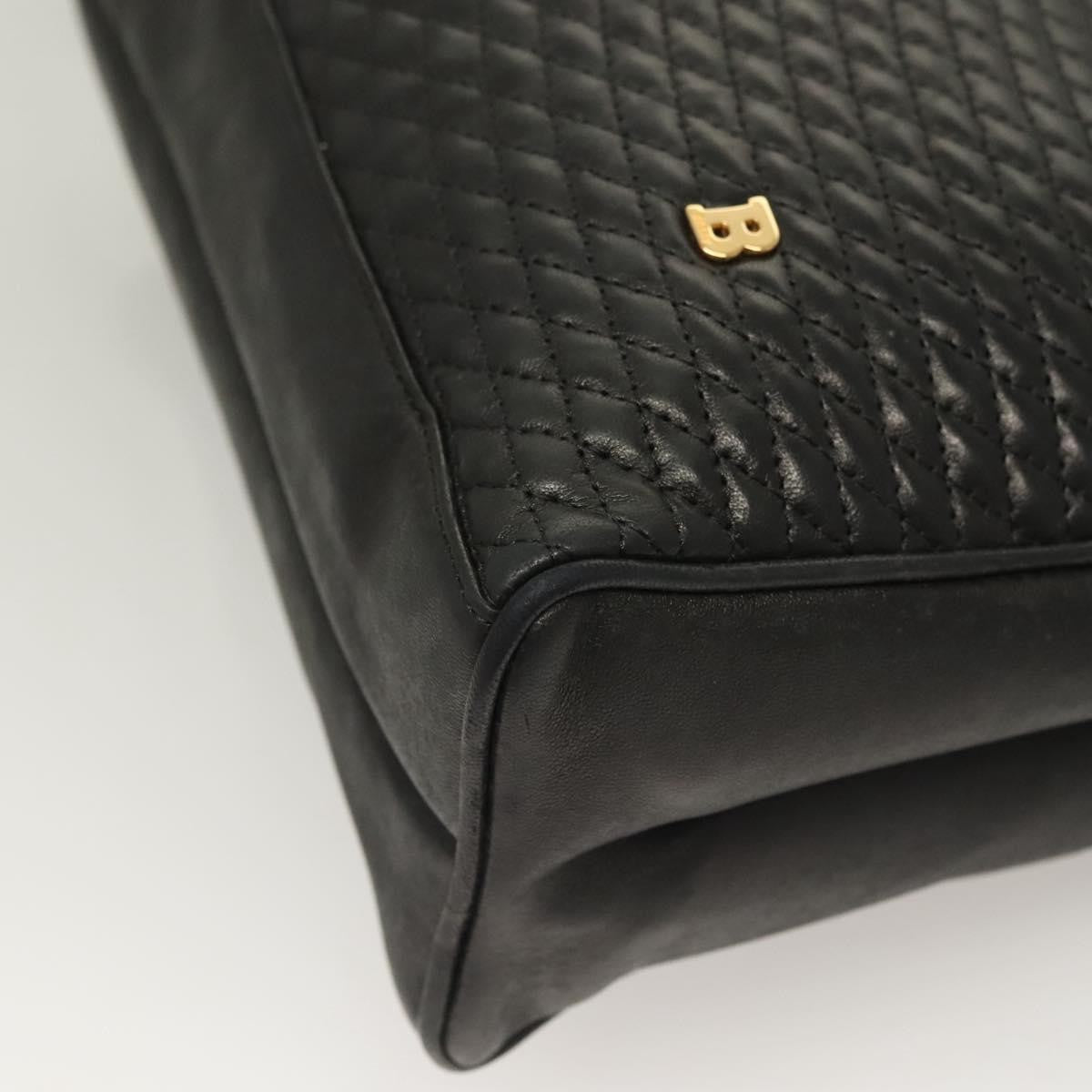 Bally Vintage Quilted Leather Black Leather Tote Bag Bag (Pre-Owned)