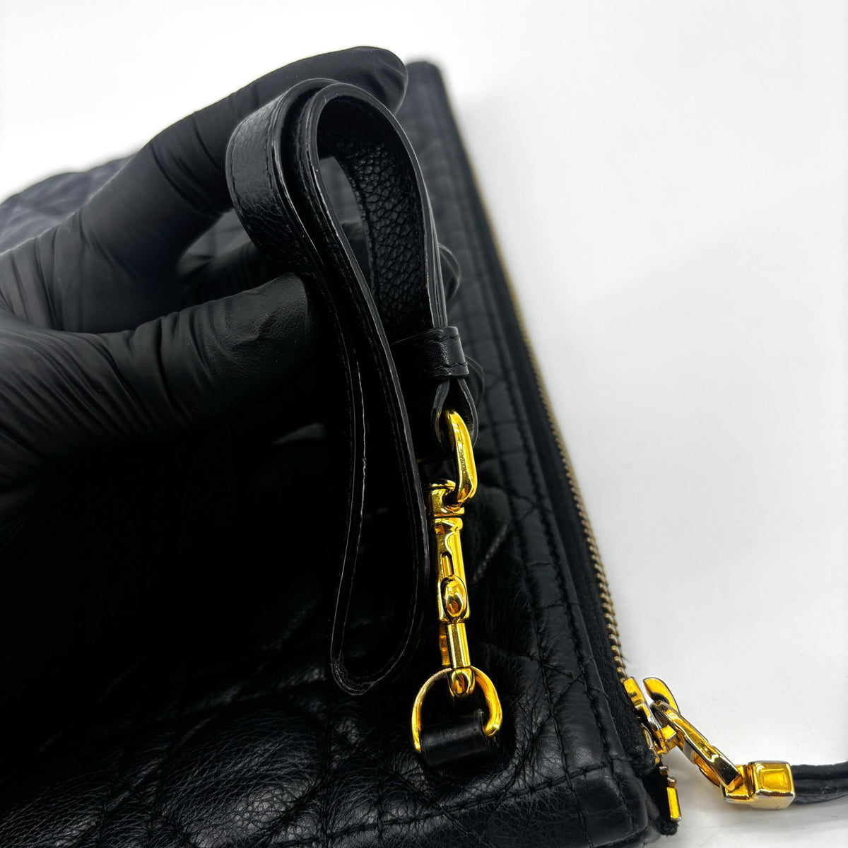 Christian Dior Caro Daily Cannage Quilt Calfskin Black Leather Clutche & Pouche Bag (Pre-Owned)