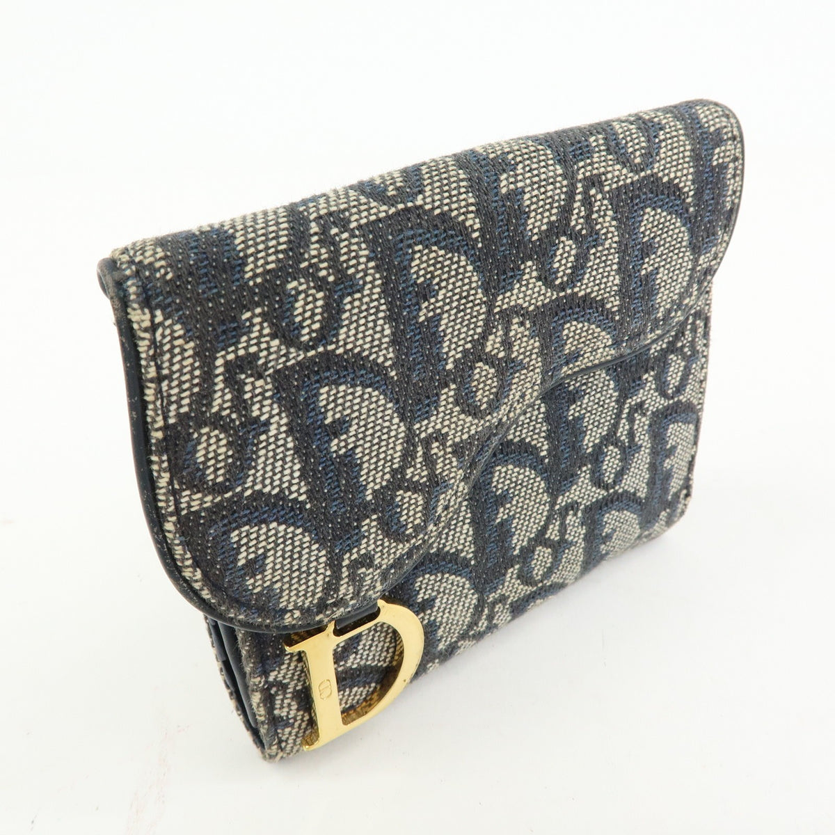 Christian Dior Saddle Lotus Oblique Canvas Navy Canvas Wallets Accessory (Pre-Owned)