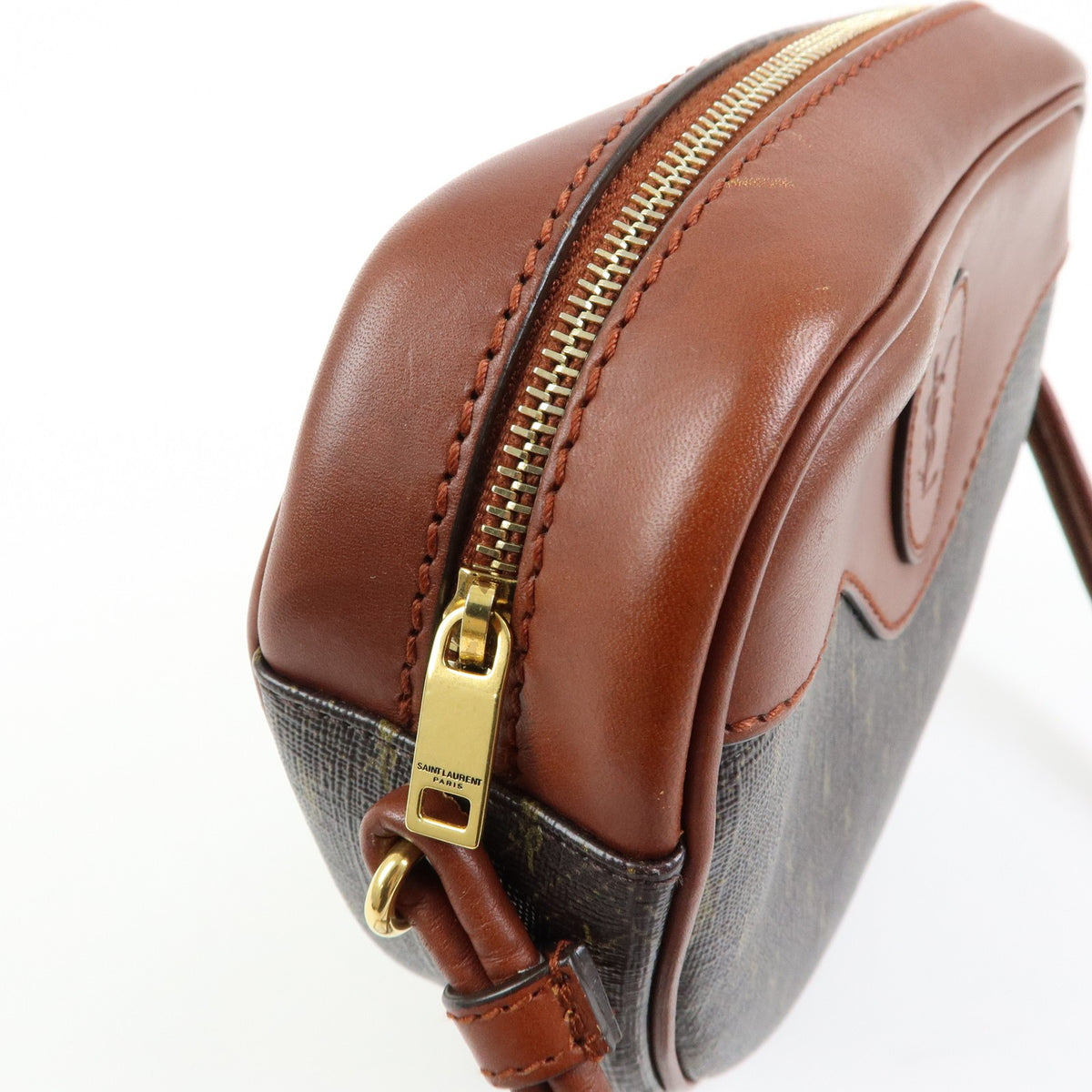 Saint Laurent Le Monogramme Coeur Monogram All Over Coated Canvas And Leather Brown Canvas Handbag (Pre-Owned)