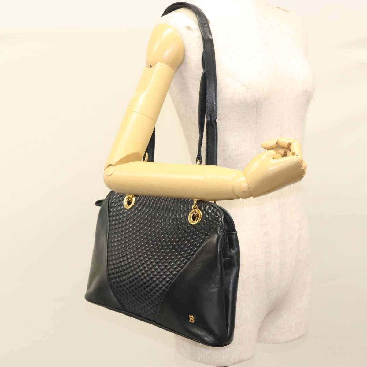 Bally Vintage Quilted Leather Navy Leather Shoulder Bag Bag (Pre-Owned)