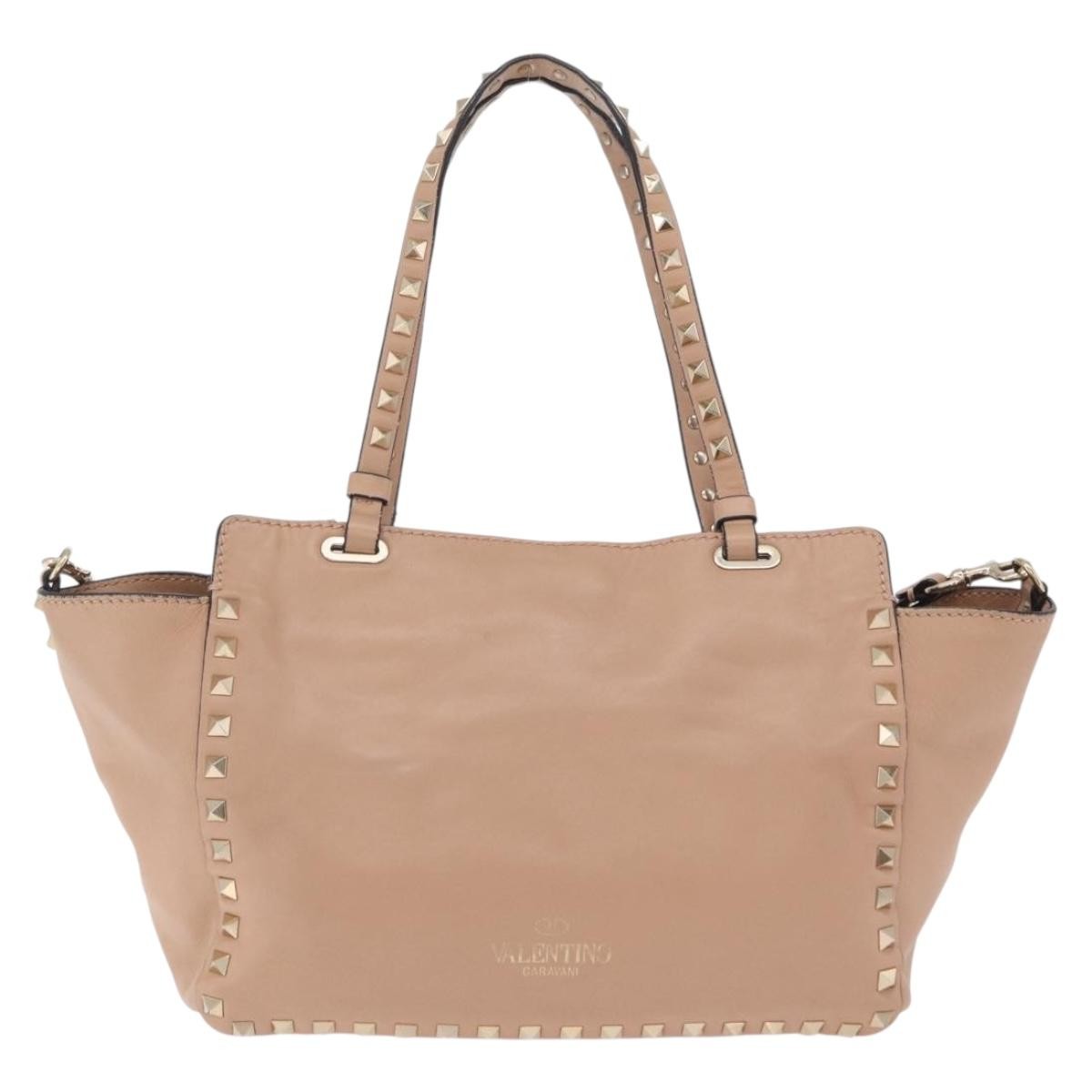 Valentino Garavani Rockstud Soft Leather Beige Leather Tote Bag Bag (Pre-Owned)