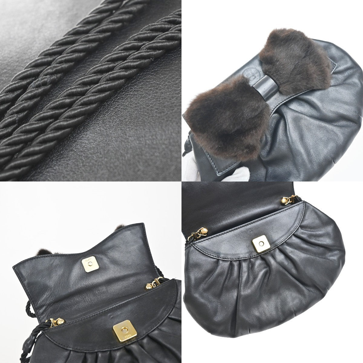 Fendi Vintage Shoulderbag Leather Black Leather Shoulder Bag Bag (Pre-Owned)