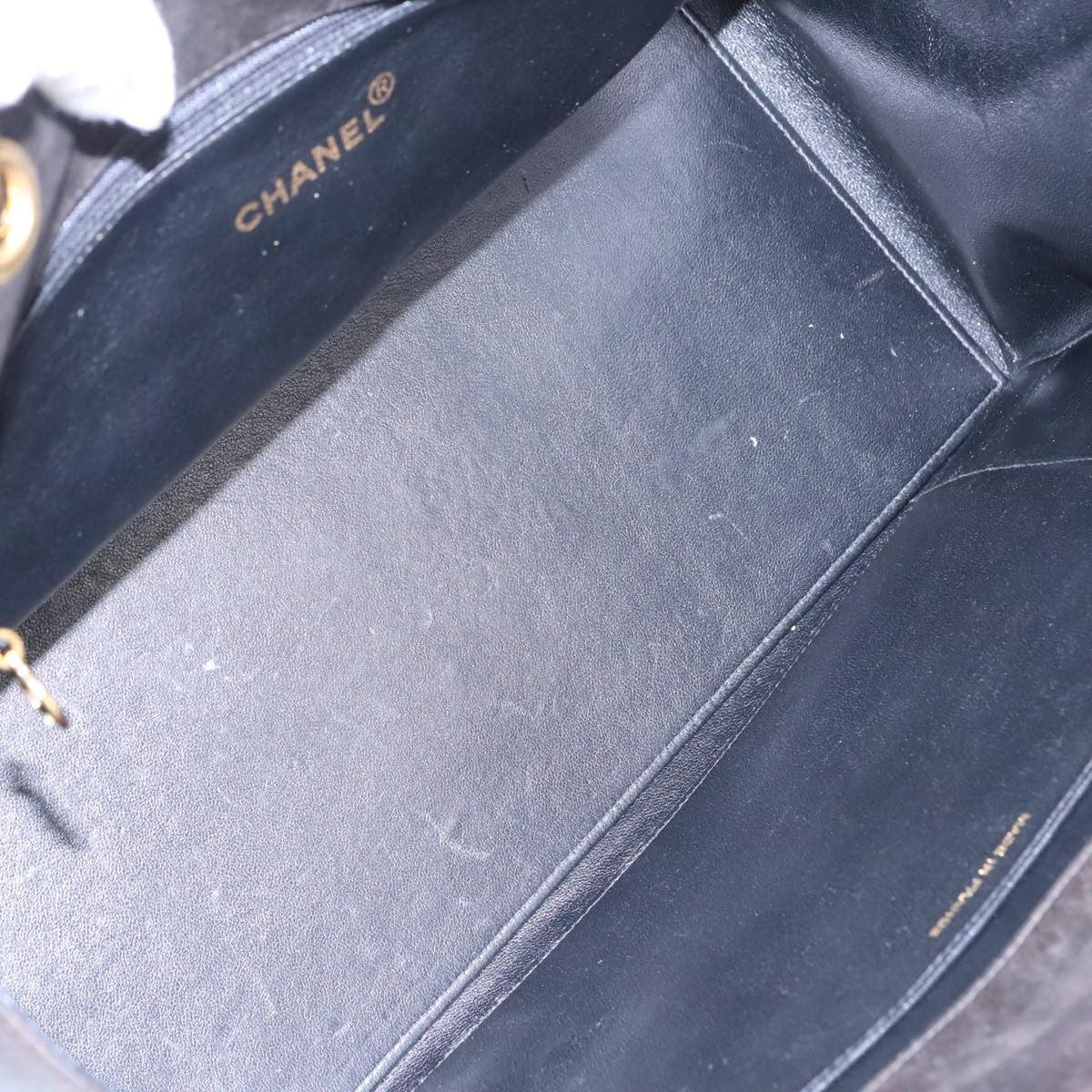 Chanel Vintage Grand Shopping Tote Quilted Lambskin Black Leather Tote Bag Bag (Pre-Owned)