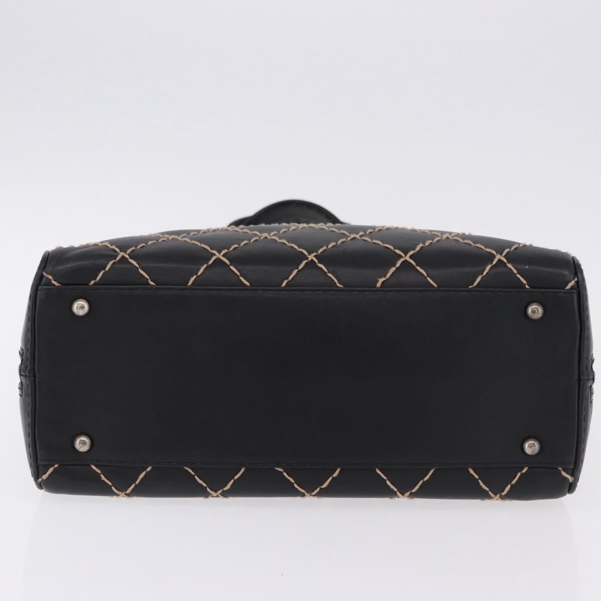 Chanel Surpique Zip Around Satchel Quilted Leather Black Leather Handbag (Pre-Owned)