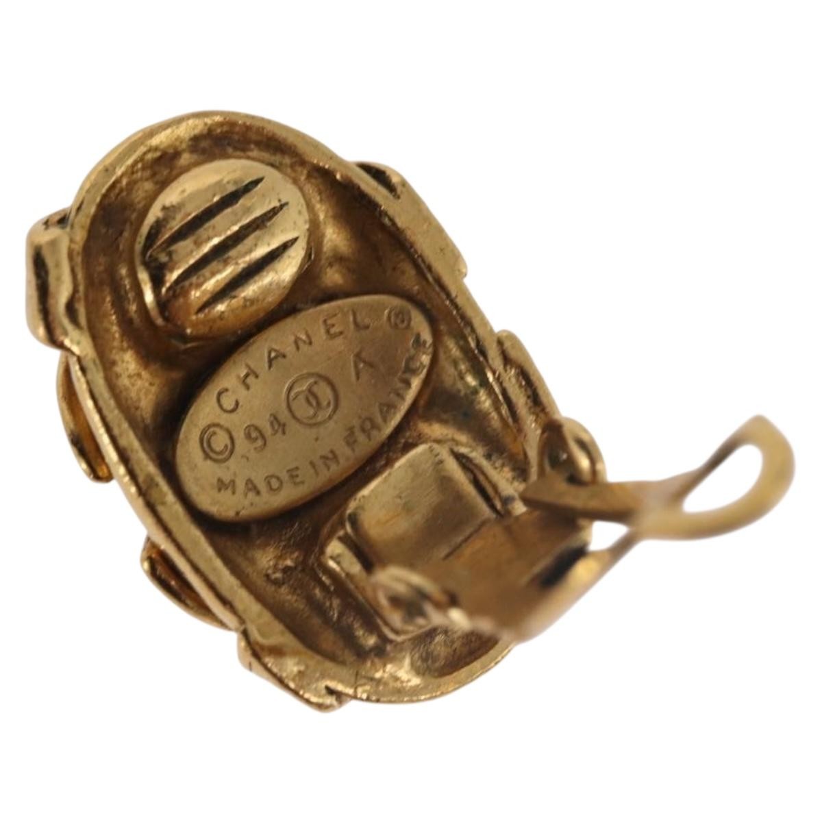Chanel Cc Clip On Metal Gold Metal Earrings Jewelry (Pre-Owned)
