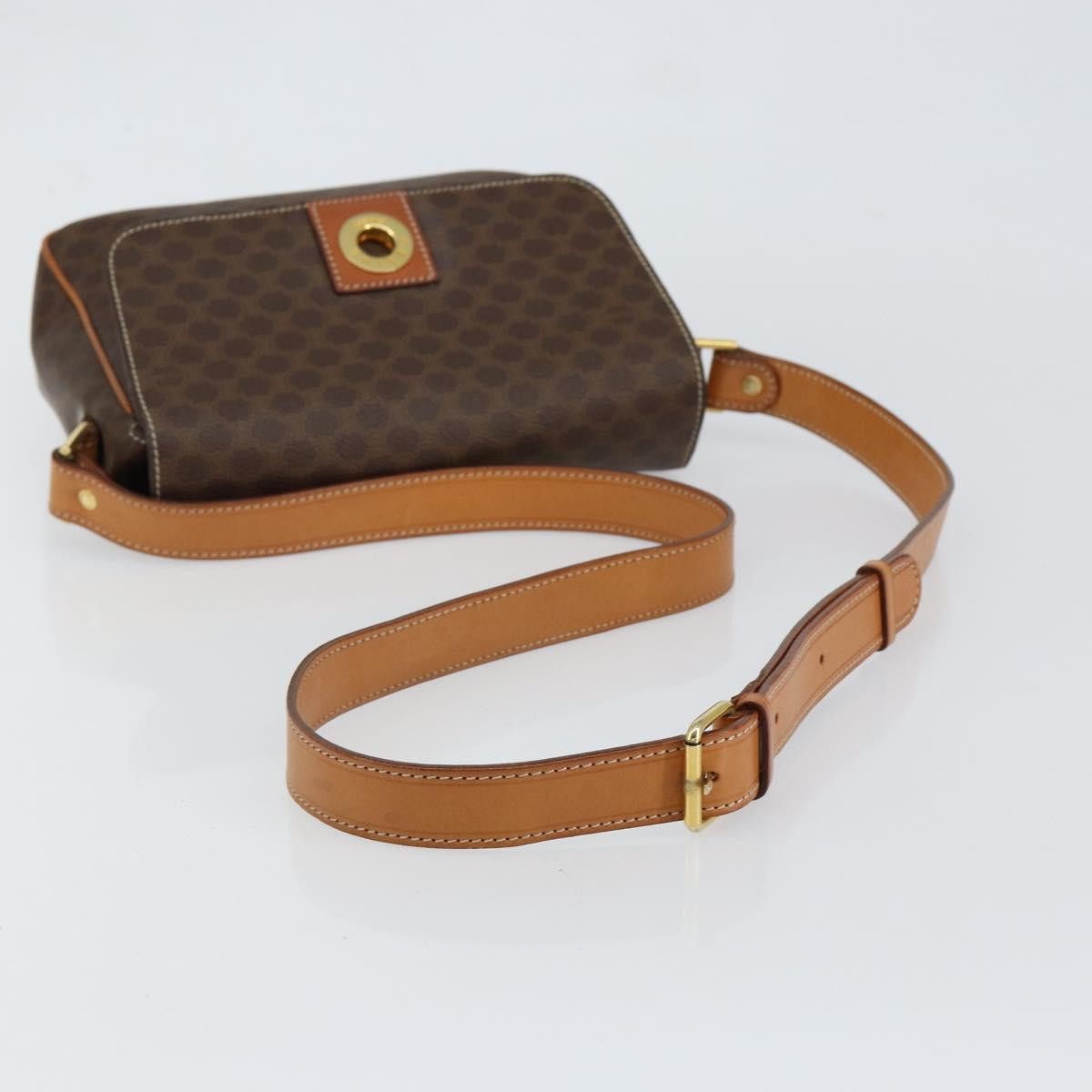 Celine Vintage Macadam Circle Logo Canvas And Leather Brown Canvas Shoulder Bag Bag (Pre-Owned)