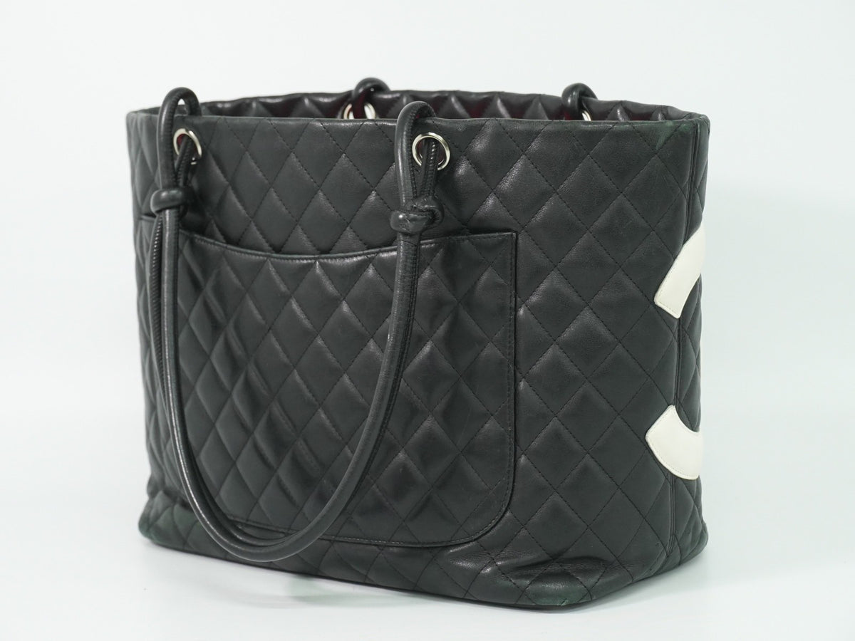 Chanel Cambon Quilted Leather Black Leather Tote Bag Bag (Pre-Owned)