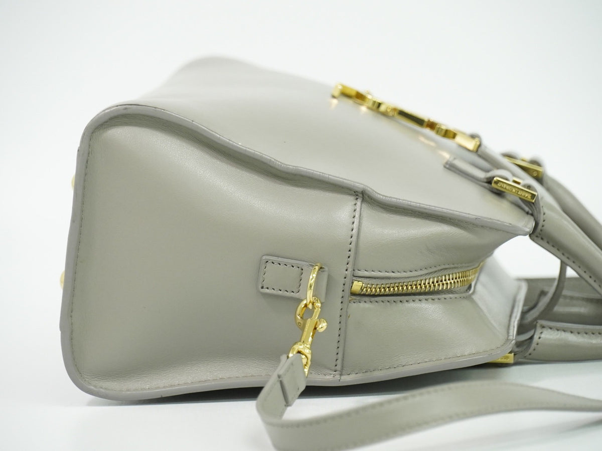 Saint Laurent Monogram Cabas Leather Gray Leather Tote Bag Bag (Pre-Owned)