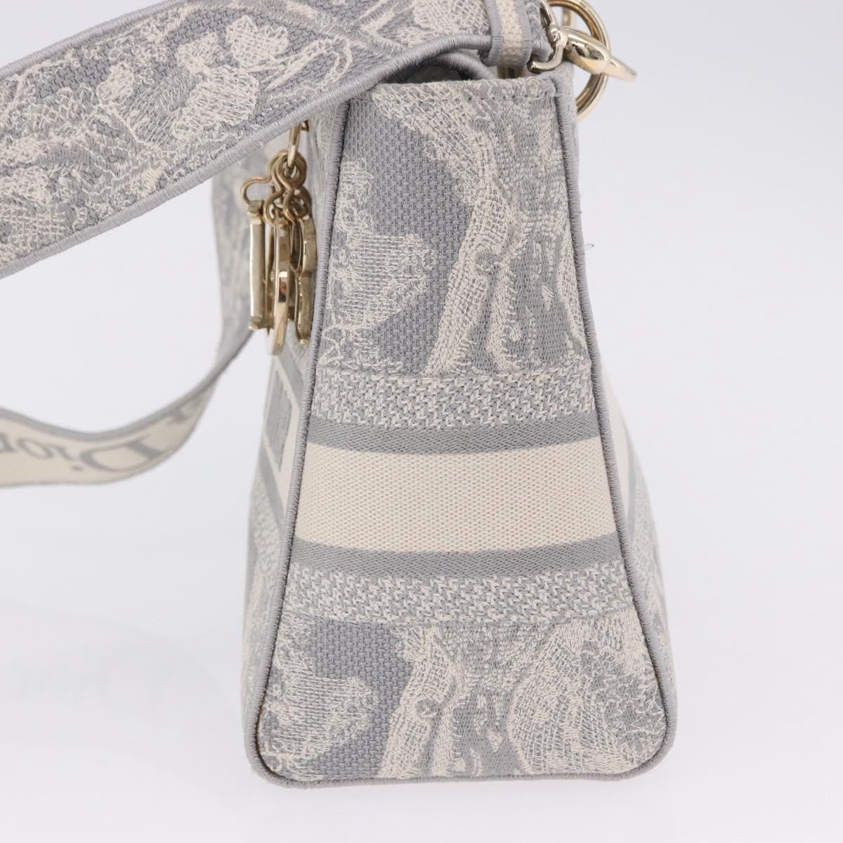 Christian Dior Lady Dior Embroidered Canvas Gray Canvas Handbag (Pre-Owned)