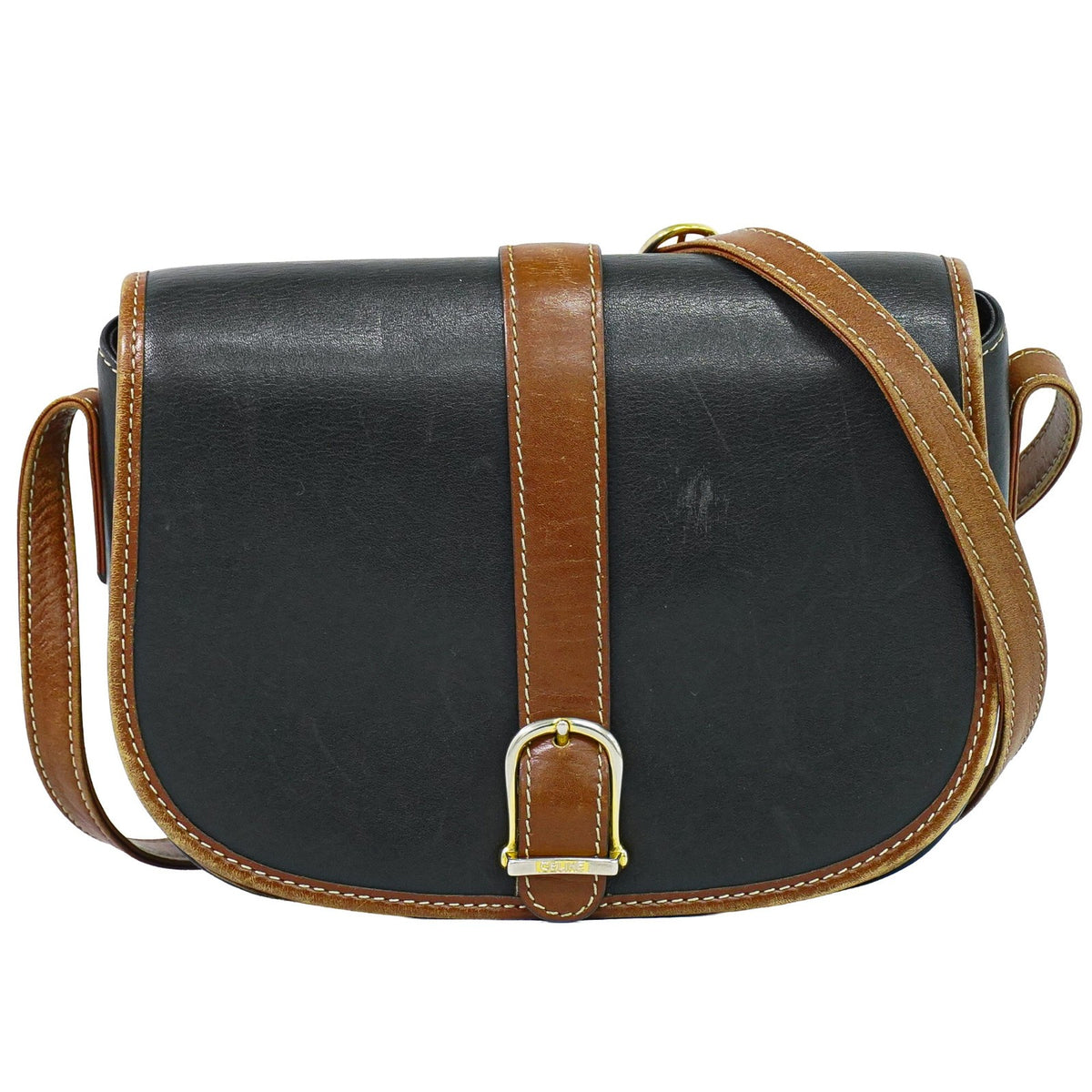 Celine Flap Shoulder Leather Black Leather Shoulder Bag Bag (Pre-Owned)