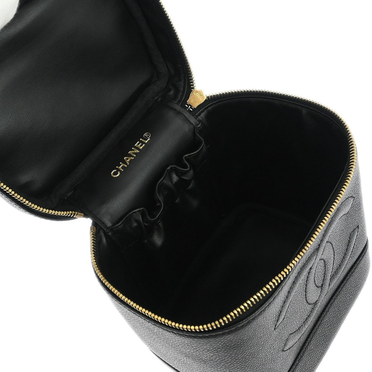 Chanel Vintage Timeless Cosmetic Case Caviar Black Leather Handbag (Pre-Owned)