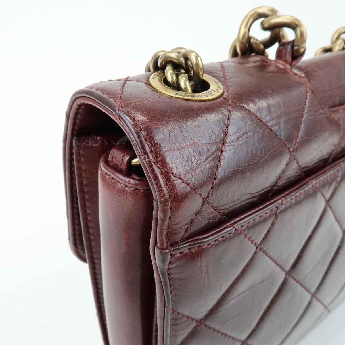 Chanel Perfect Edge Flap Quilted Glazed Calfskin Burgundy Leather Handbag (Pre-Owned)