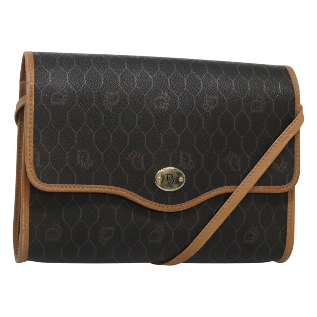 Christian Dior Vintage Honeycomb Flap Coated Canvas Black Canvas Shoulder Bag Bag (Pre-Owned)