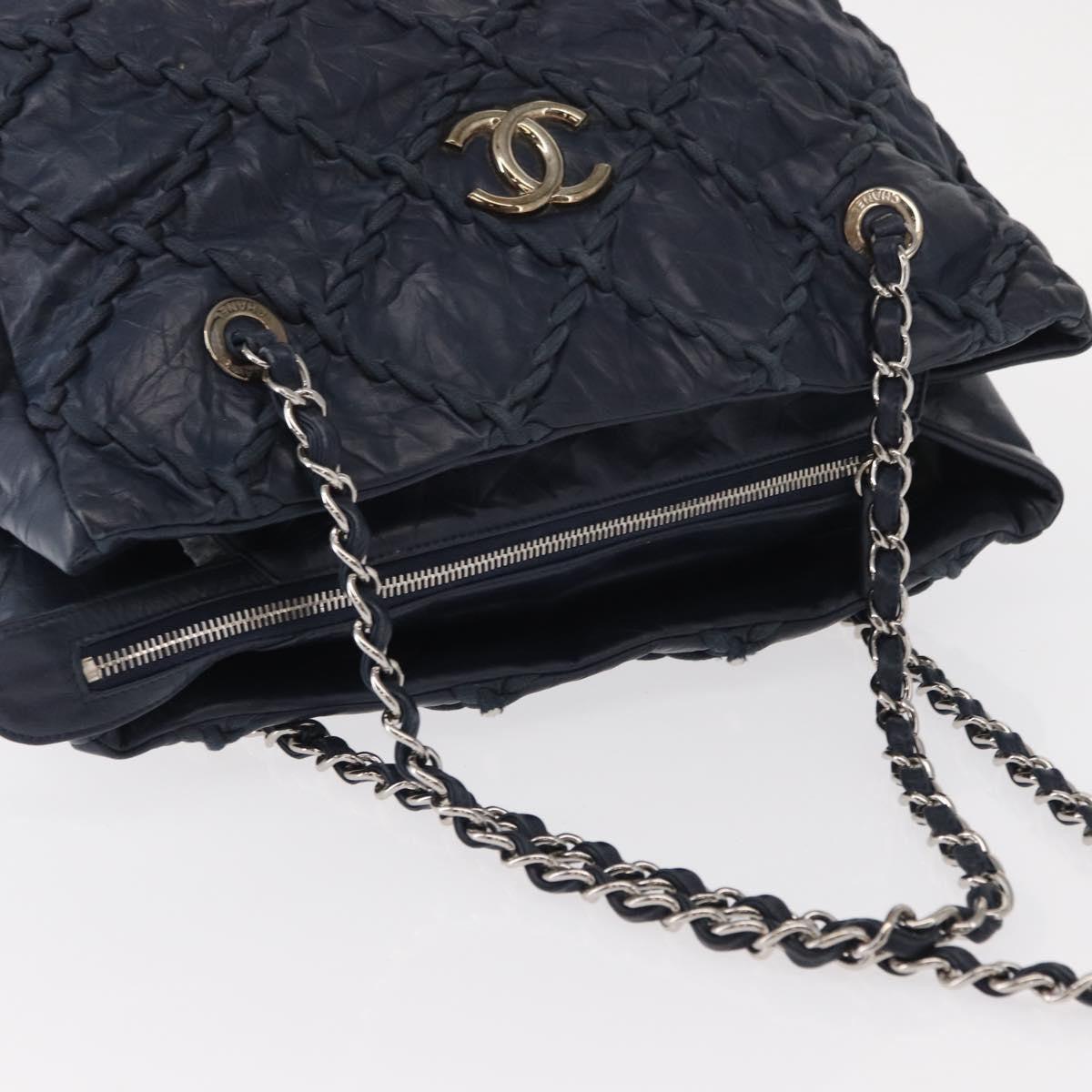 Chanel Ultra Stitch Chain Tote Quilted Calfskin Navy Leather Tote Bag Bag (Pre-Owned)