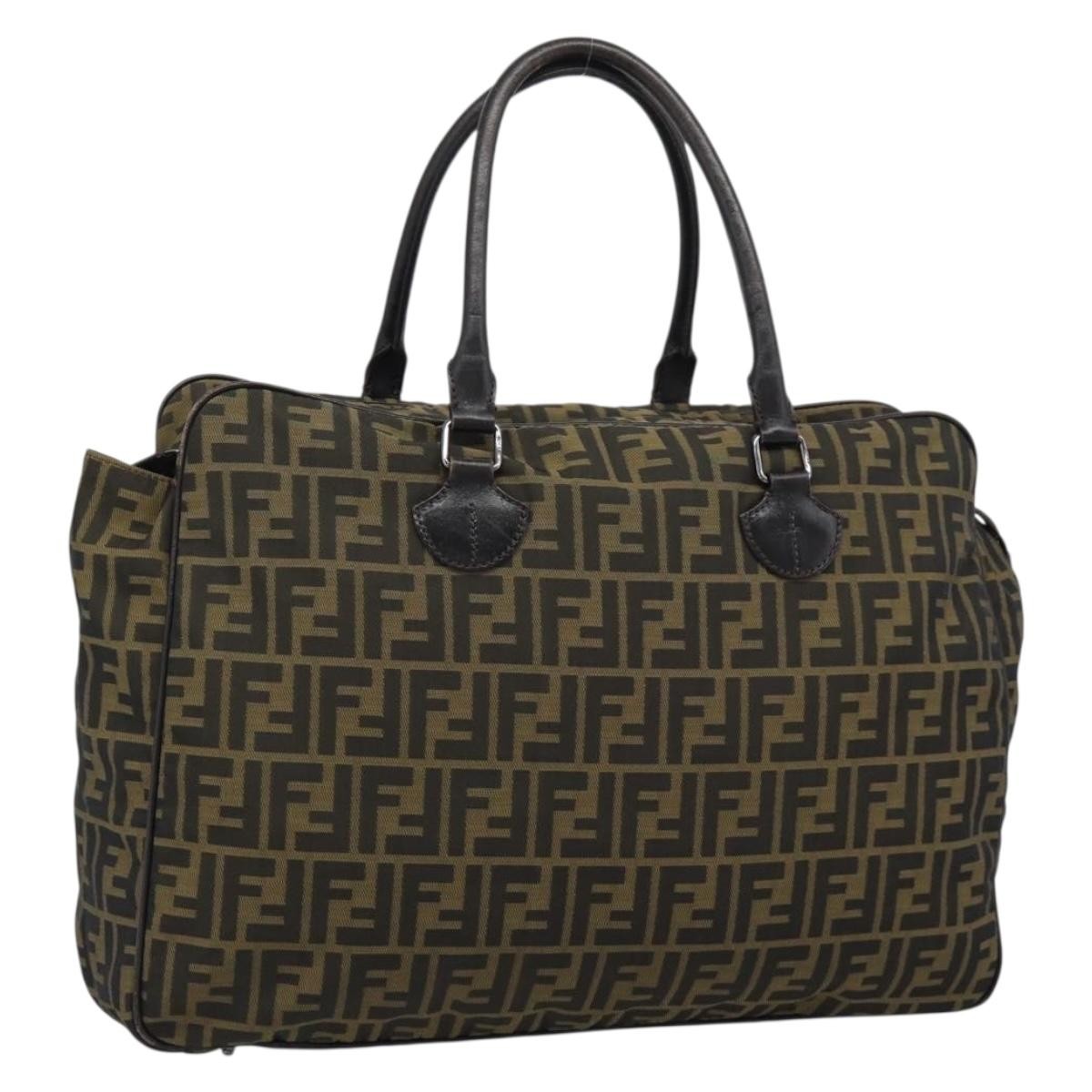 Fendi Vintage Zip Tote Zucca Canvas Khaki Canvas Tote Bag Bag (Pre-Owned)