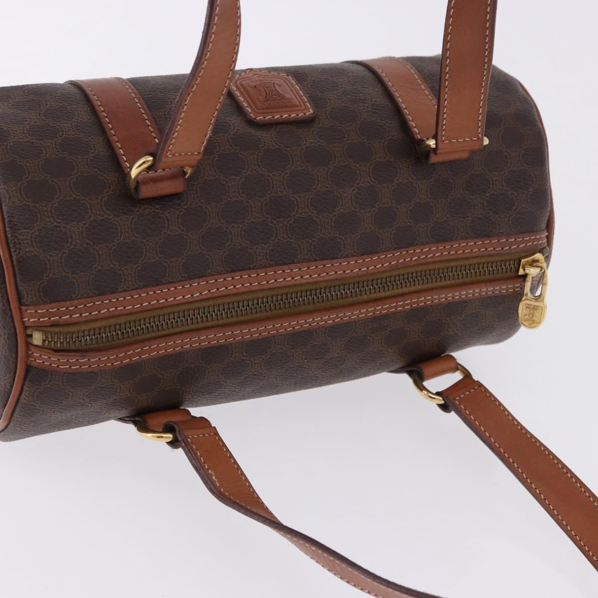 Celine Vintage Barrel Macadam Canvas & Leather Brown Pvc Handbag (Pre-Owned)