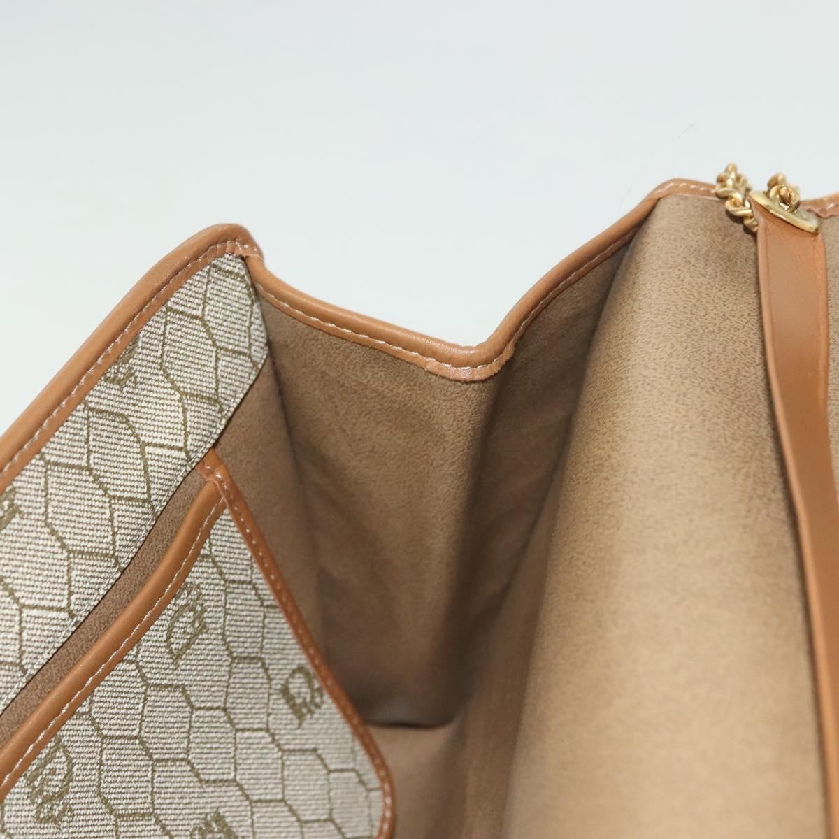 Christian Dior Vintage Honeycomb Chain Canvas Beige Canvas Bag (Pre-Owned)