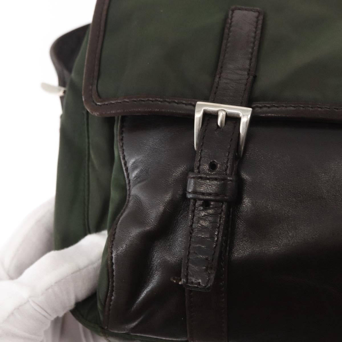 Prada Double Buckle Flap Messenger Tessuto Khaki Nylon Shoulder Bag Bag (Pre-Owned)