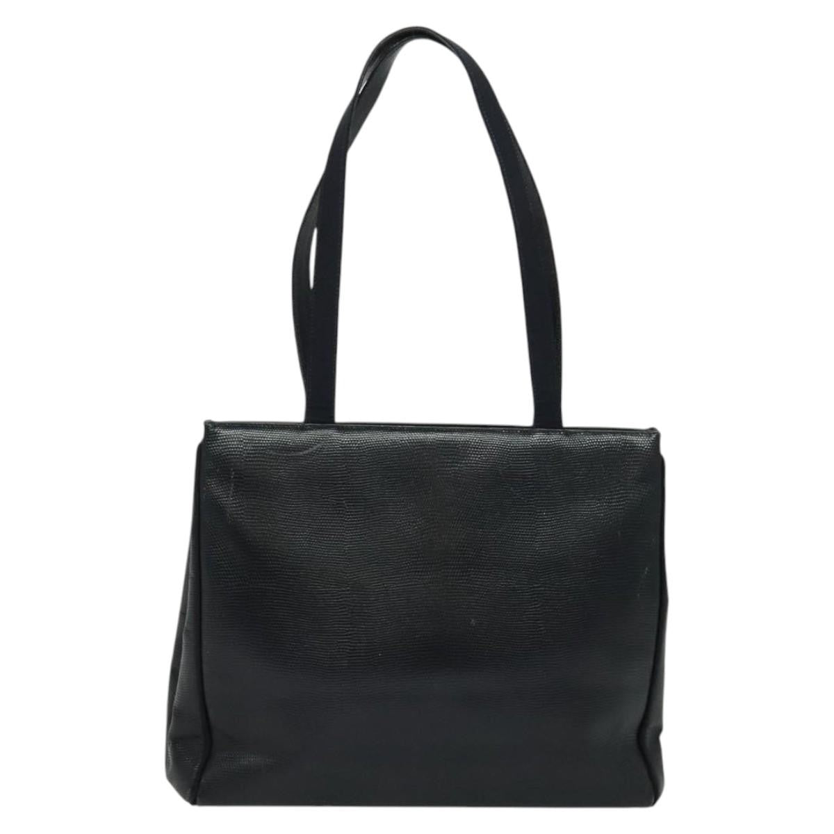 Salvatore Ferragamo Vintage Vara Bow Tote Lizard Embossed Leather Navy Leather Tote Bag Bag (Pre-Owned)
