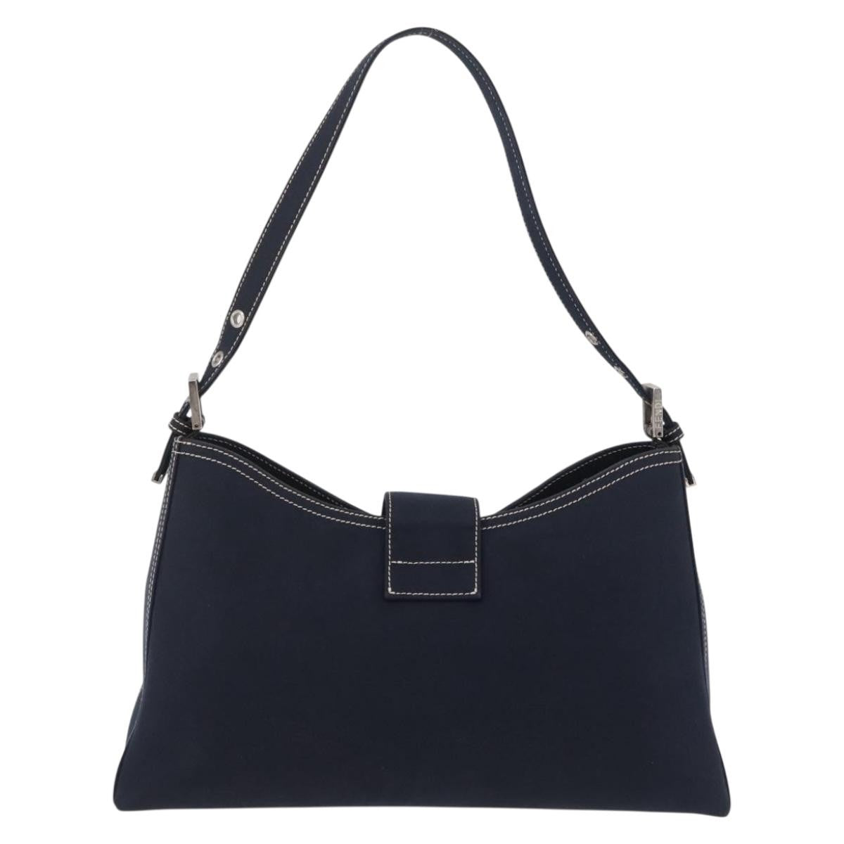 Fendi Baguette Canvas Navy Canvas Handbag (Pre-Owned)