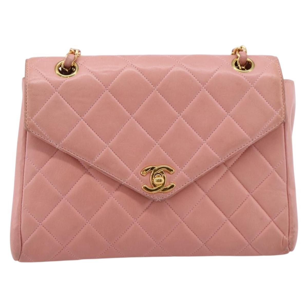 Chanel Vintage Envelope Flap Matelassé Lambskin Pink Leather Shoulder Bag Bag (Pre-Owned)