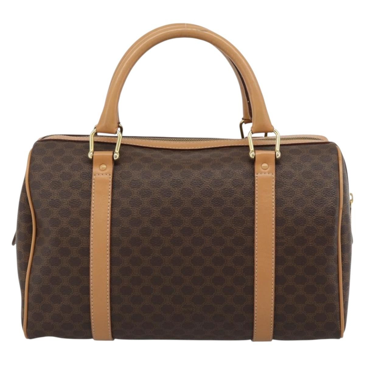 Celine Vintage Boston Macadam Coated Canvas Brown Pvc Handbag (Pre-Owned)