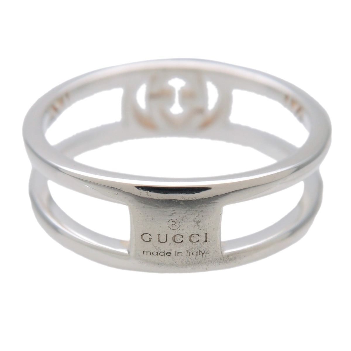 Gucci Interlocking G Flower Band Sterling Silver Silver Silver Ring Jewelry (Pre-Owned)