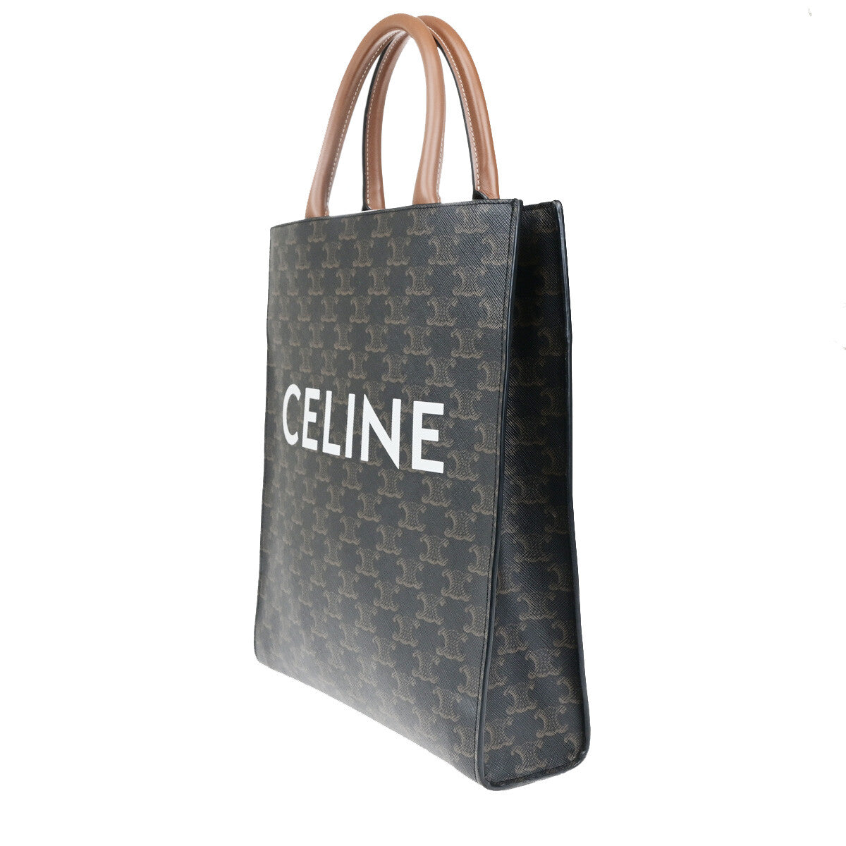 Celine Vertical Cabas Tote Triomphe Coated Canvas Brown Canvas Tote Bag Bag (Pre-Owned)