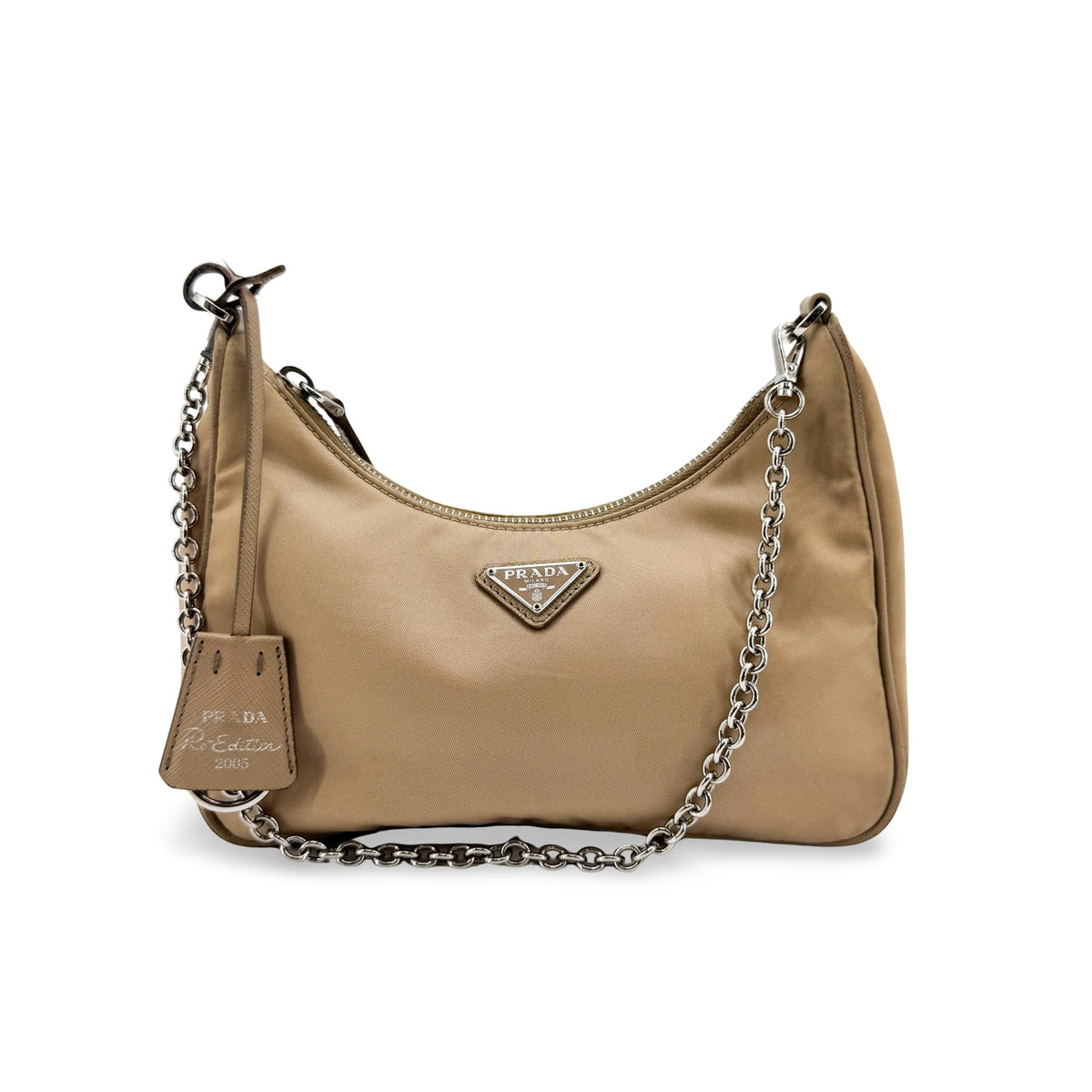 Prada Re-Edition 2005 Tessuto Beige Nylon Shoulder Bag Bag (Pre-Owned)