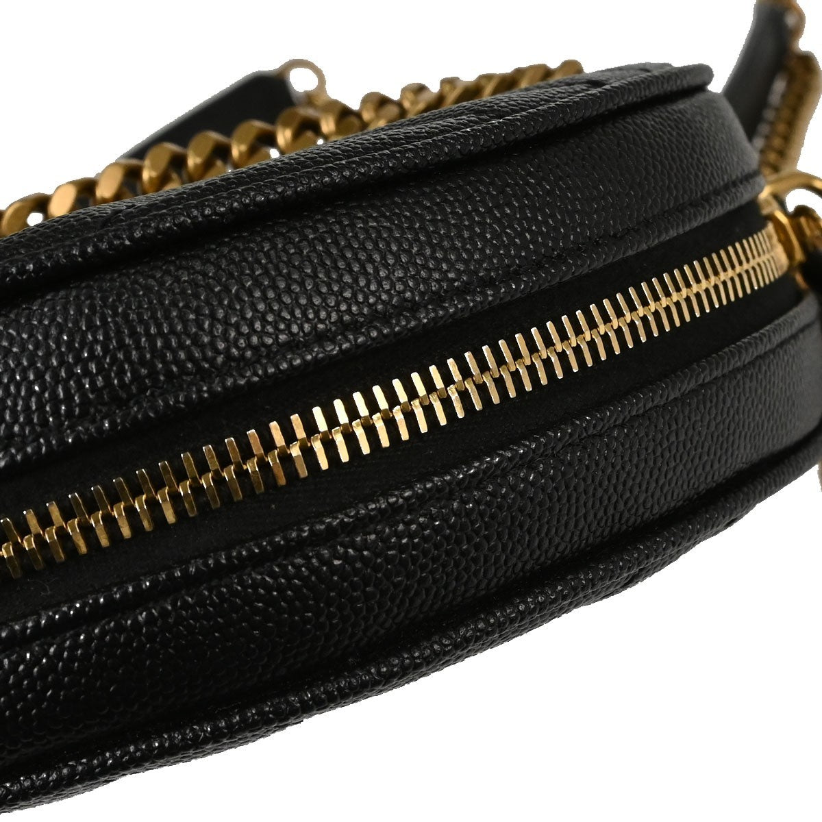 Saint Laurent Vinyle Round Belt Matelasse Chevron Leather Black Leather Clutche & Pouche Bag (Pre-Owned)