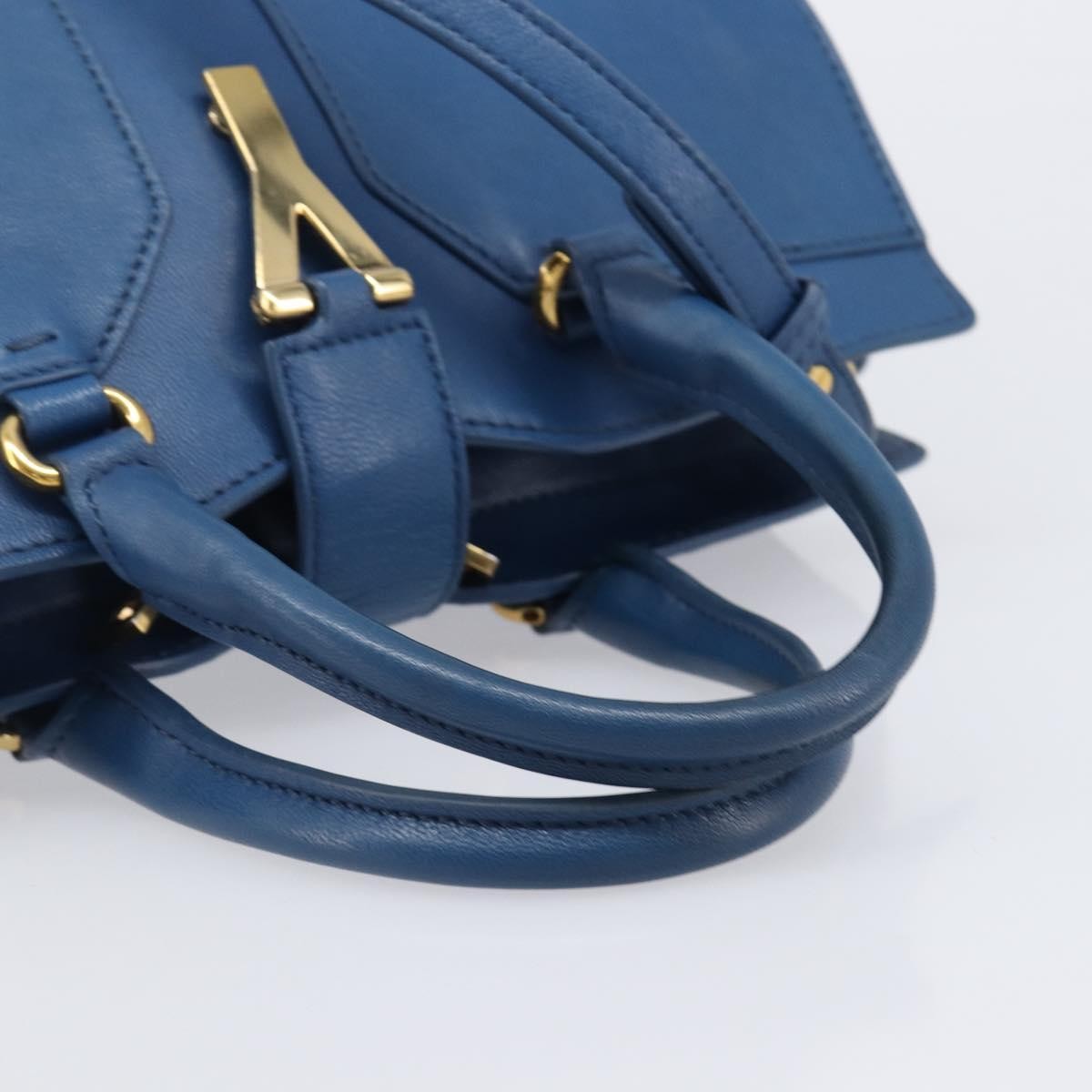 Saint Laurent Chyc Cabas Leather Blue Leather Tote Bag Bag (Pre-Owned)