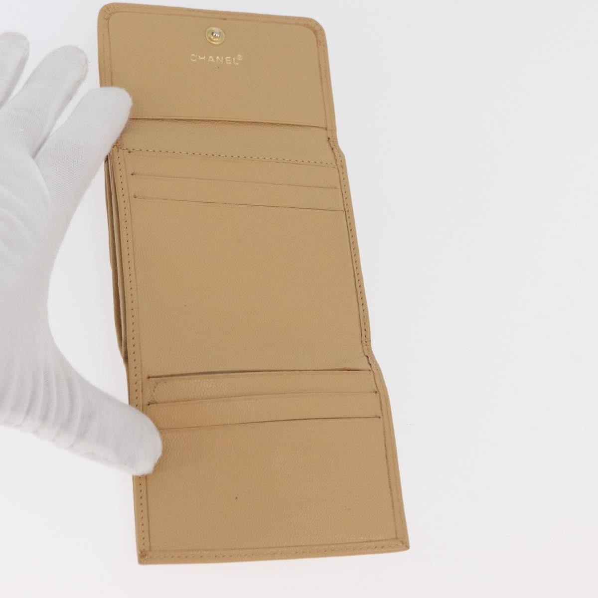 Chanel Cc Trifold Leather Beige Leather Wallets Accessory (Pre-Owned)