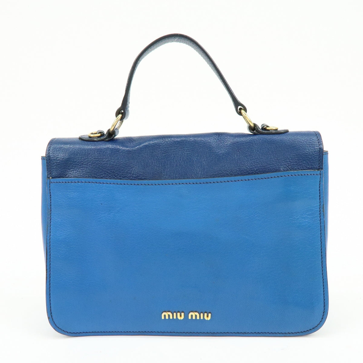Miu Miu Madras Top Handle Leather Blue Leather Handbag (Pre-Owned)